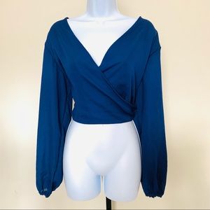 Navy Blue Wrap Crop Top